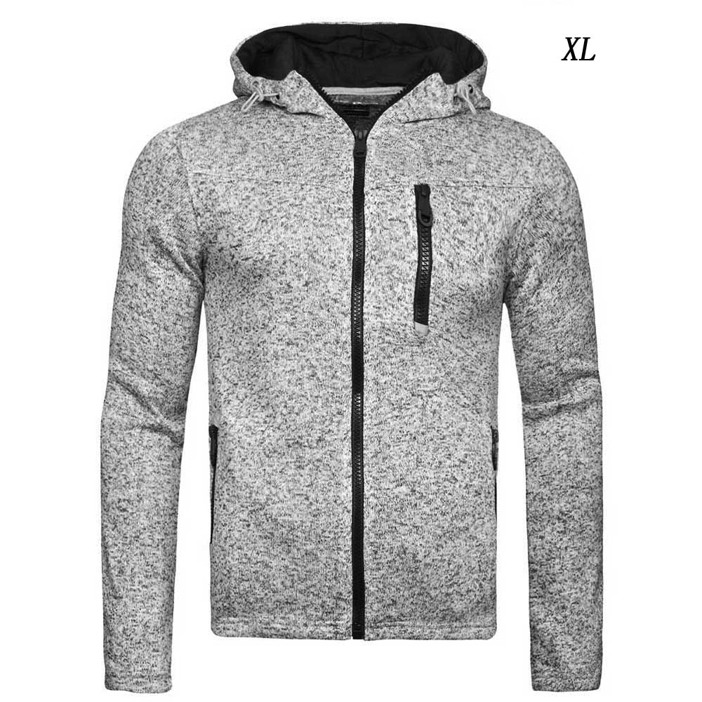 Mens Zipped Hoodie, Fleece Pullover Hooded With 2 Pockets, Sweatshirt Long Sleeve Jackets, Grey  Black