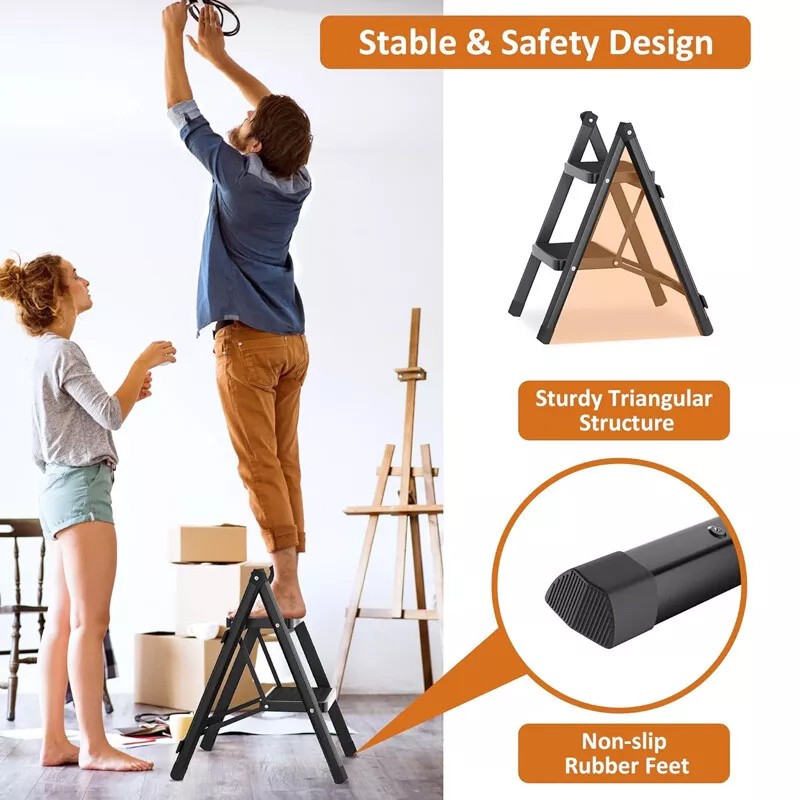 3 Step Ladder Folding Portable Compact Heavy Duty Anti-Slip Mat Stool