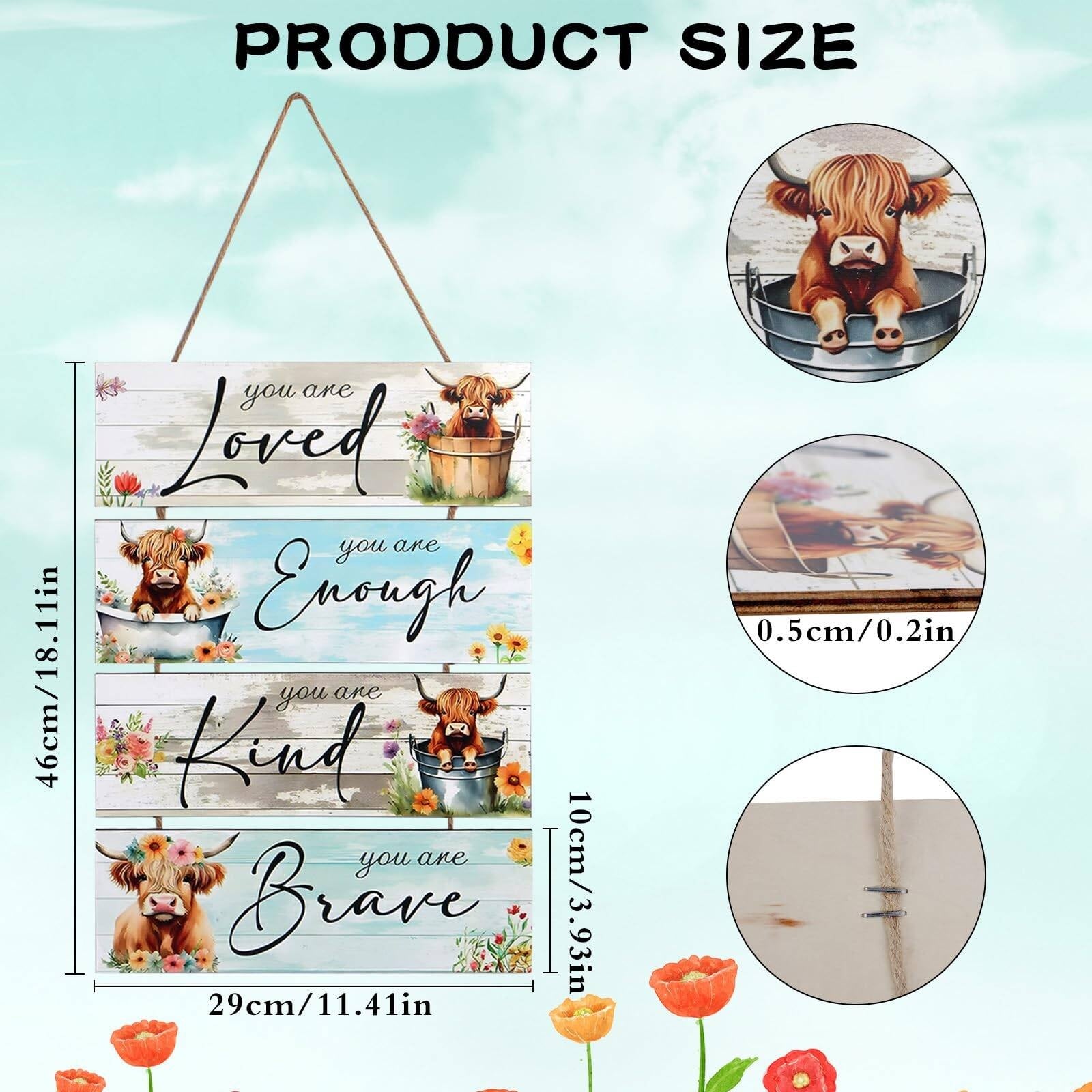 Set Of 4 Highland Cow Wall Art With 3D Designs, Perfect Highland Cow Gifts & Highland Cow Gifts For Women, Inspirational Quotes Inspirational Quotes Wall Art, Charming Highland Cow Pictures, Unique Hi