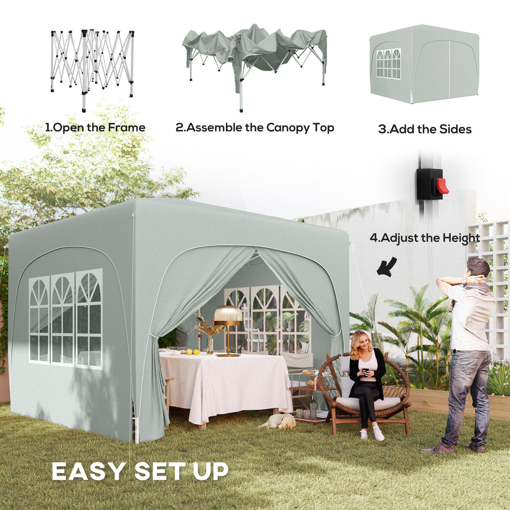 3 X 3m Pop-Up Gazebo Shelter, With Accessories - Light Grey