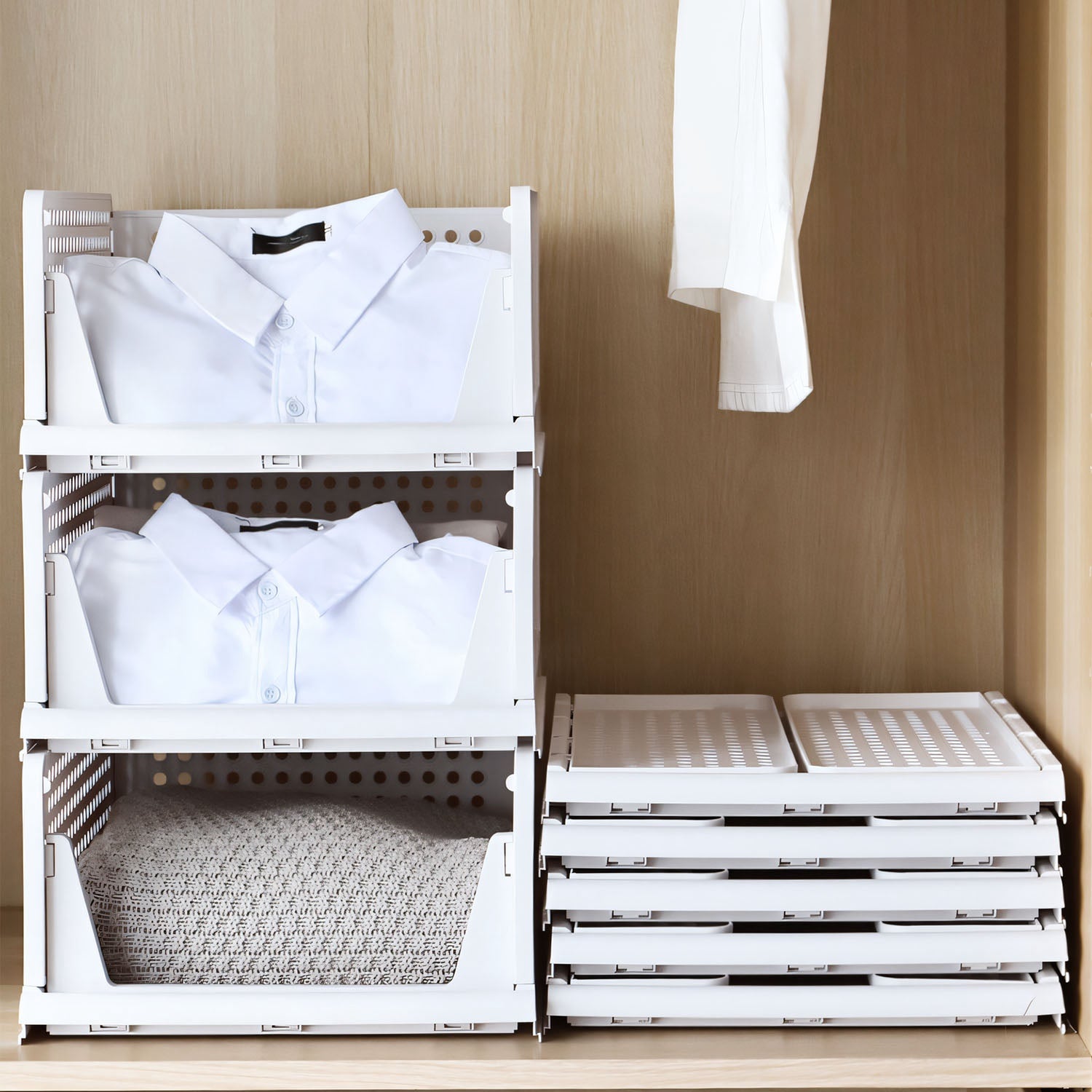 4 Packs Plastic Storage Box With Slide Rail Stackable For Living Room Bedroom Wardrobe