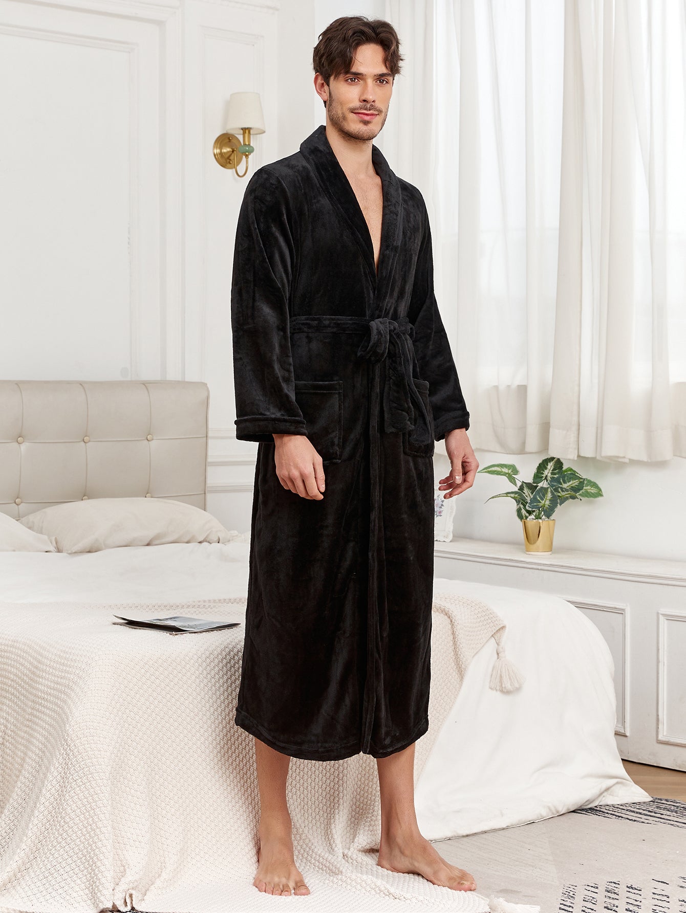 Mens / Womens Bathrobe Ladies Fleece Plush Warm Long Robes Fleece Nightgown Sleepwear