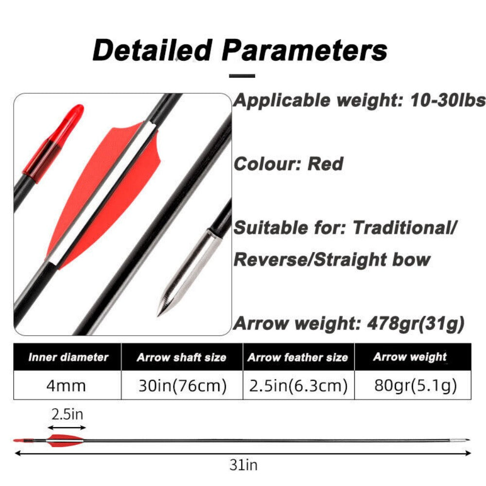 30x Fiberglass Archery Arrows For Compound & Recurve Bow Target Shooting Practice