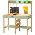 Mud Kitchen For Kids, Wooden Toy Play Kitchen Set, Outdoor Toddler Grocery Store Playset, Pretend Play Kitchen With Planter Box, Stoves, Tank, Faucet, Blackboard, Cookware Pots And Accessories