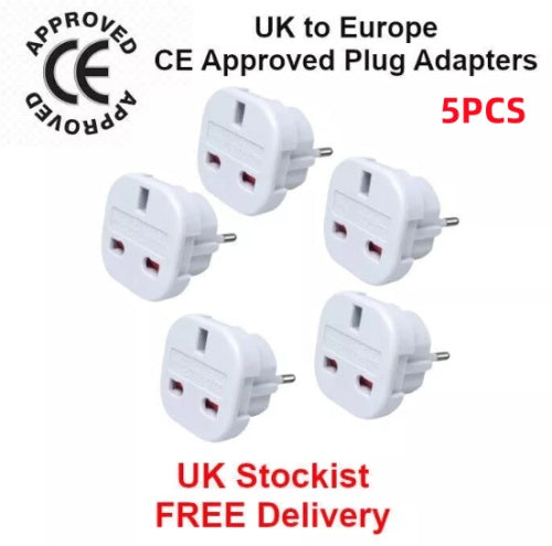 EU Travel Adapter Plug 5 Pack, UK To Europe Adaptor, 2 Pin Plugs European