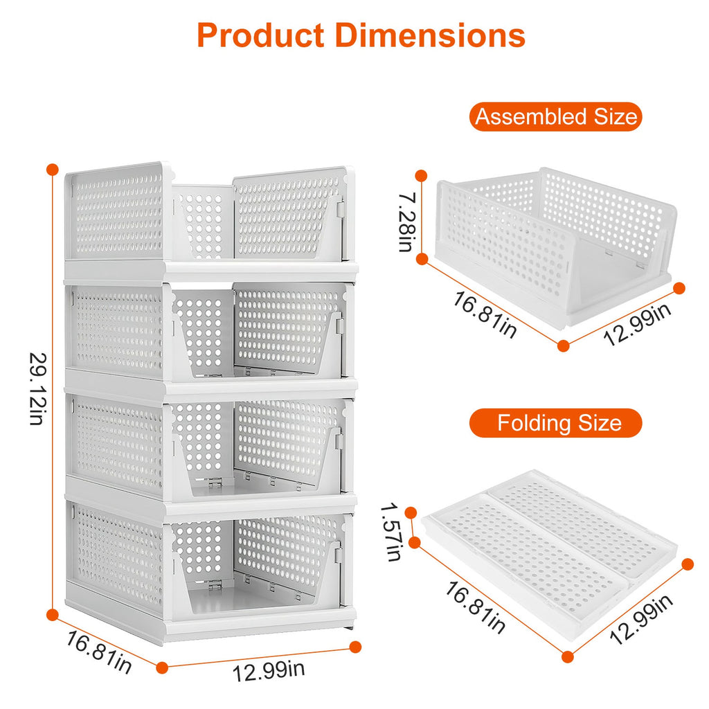 4 Packs Plastic Storage Box With Slide Rail Stackable For Living Room Bedroom Wardrobe