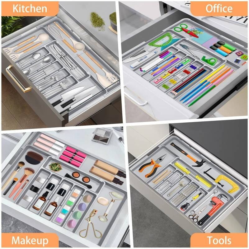 Adjustable 6-9 Compartment Kitchen Drawer Organiser For Large Capacity, Perfect Utensil Drawer Organiser, Cutlery Drawer Organiser, Cutlery Tray
