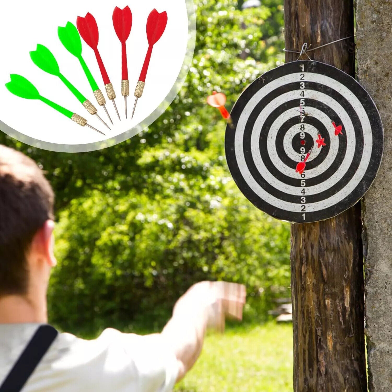 FULL SIZE 17 DARTBOARD SET 6 DARTS  FAMILY DART BOARD GAME ADULTS KIDS XMAS