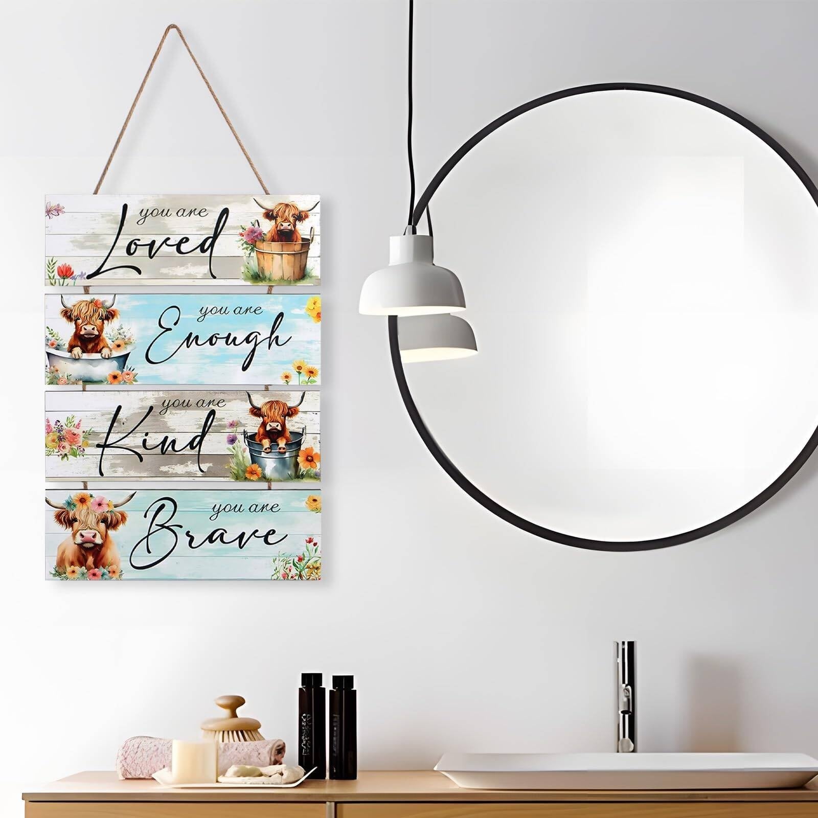 Set Of 4 Highland Cow Wall Art With 3D Designs, Perfect Highland Cow Gifts & Highland Cow Gifts For Women, Inspirational Quotes Inspirational Quotes Wall Art, Charming Highland Cow Pictures, Unique Hi