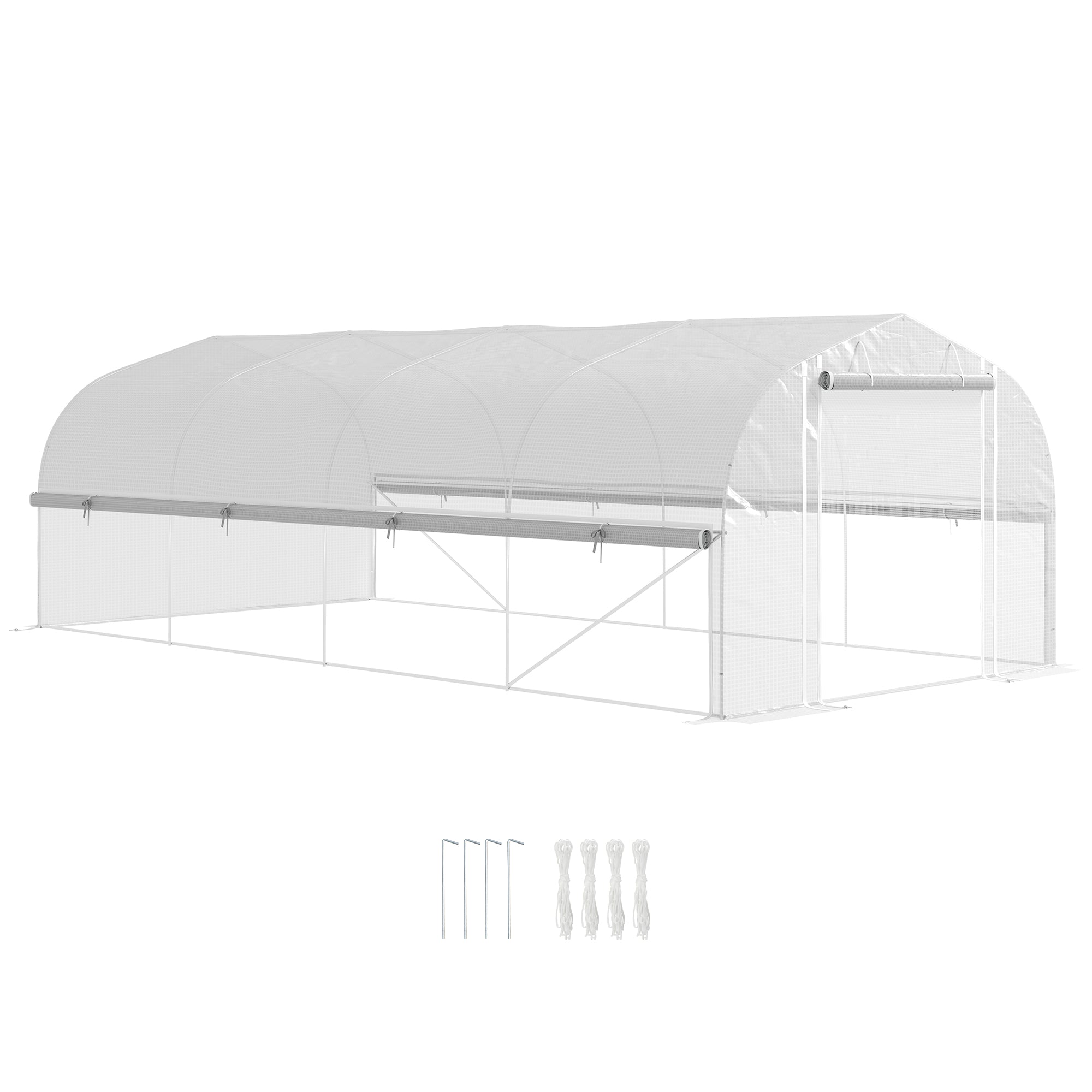 19.5 X 9.8ft Tunnel Greenhouse, With Accessories - White