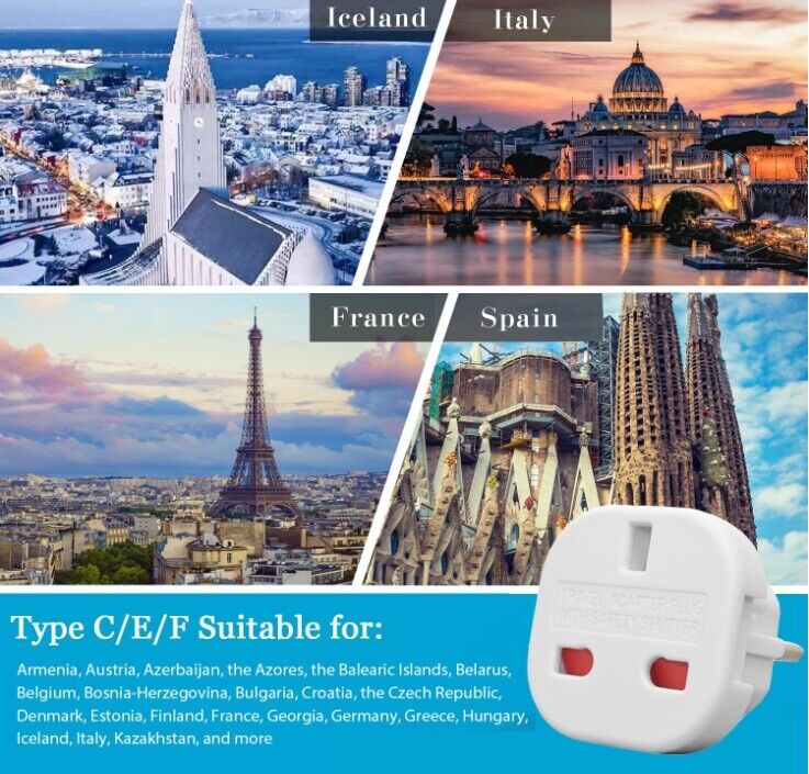 EU Travel Adapter Plug 5 Pack, UK To Europe Adaptor, 2 Pin Plugs European