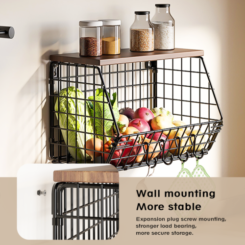 2 Pack Metal Fruit Baskets Wall Holder Storage Basket Organizer Shelf For Fruit