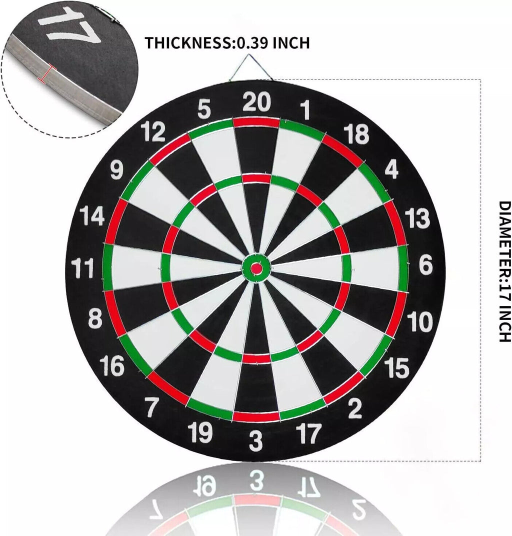 FULL SIZE 17 DARTBOARD SET 6 DARTS  FAMILY DART BOARD GAME ADULTS KIDS XMAS