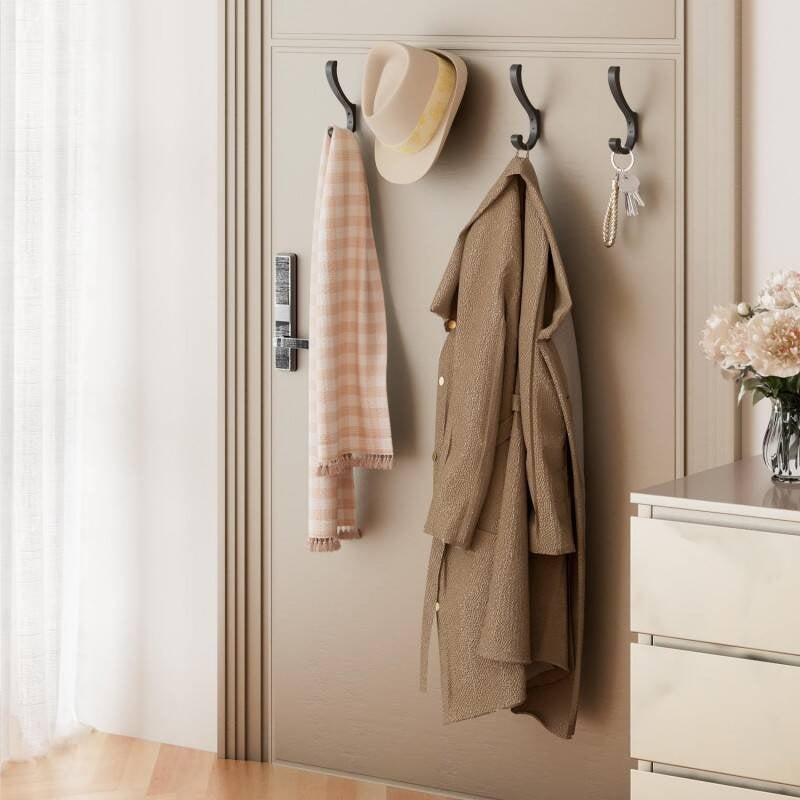 Set Of 6 Heavy Duty Coat Hooks, Extra Large Black Coat Hooks & Coat Hook For Wall, Durable Coat Hooks For Wall, Versatile Coat Pegs & Premium Metal Hooks For Jackets, Bags, Towels, Keys, Robes, Home &