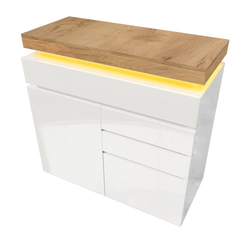Chest Of Drawers, High-gloss Sideboard Cabinet With 2 Doors And 3 Drawers,Storage With RGB LED App-controlled, Multi-purpose Cabinet For Living Room And Bedroom, 115 X 110 X 39 Cm, White