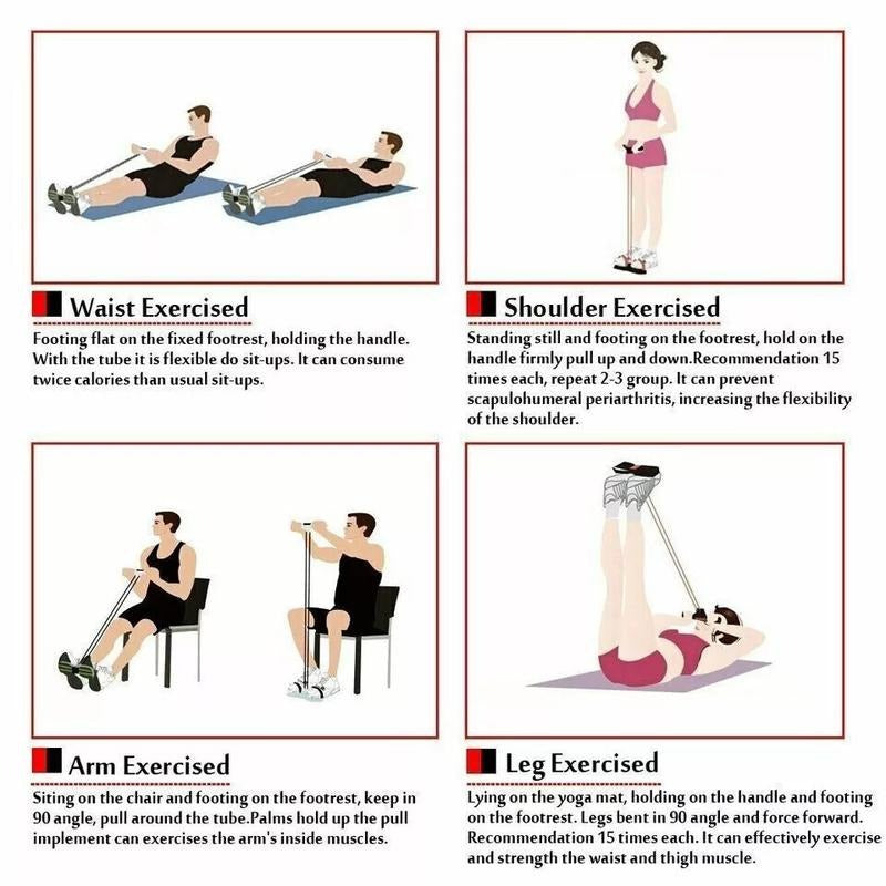 New Outdoor Sports Exercise Pedal Tensioner Sports Rope Fitness Equipment Slim Abdominal Arm Pedal Tension Rope Sit-Up Assistant Rubber Equipment Tensioner