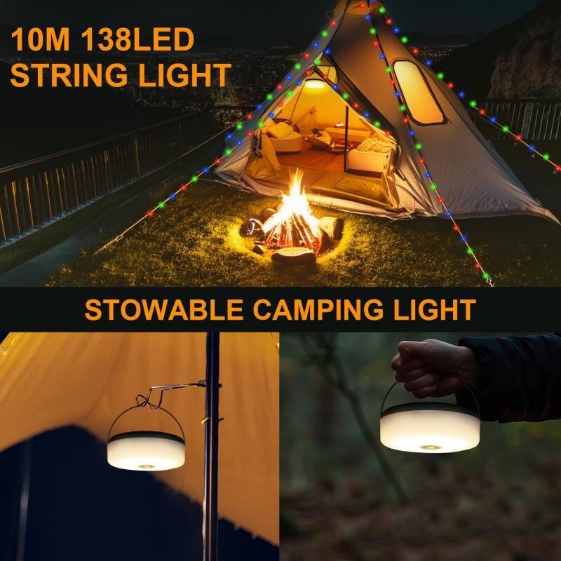 2-in-1 10M Rechargeable Fairy Lights & Camping Lamp, Solar USB Rechargeable Camping Light With 5 Modes, Versatile String Lights For Garden & Outdoor Tree Lights