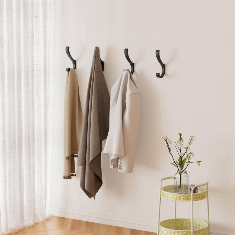 Set Of 6 Heavy Duty Coat Hooks, Extra Large Black Coat Hooks & Coat Hook For Wall, Durable Coat Hooks For Wall, Versatile Coat Pegs & Premium Metal Hooks For Jackets, Bags, Towels, Keys, Robes, Home &