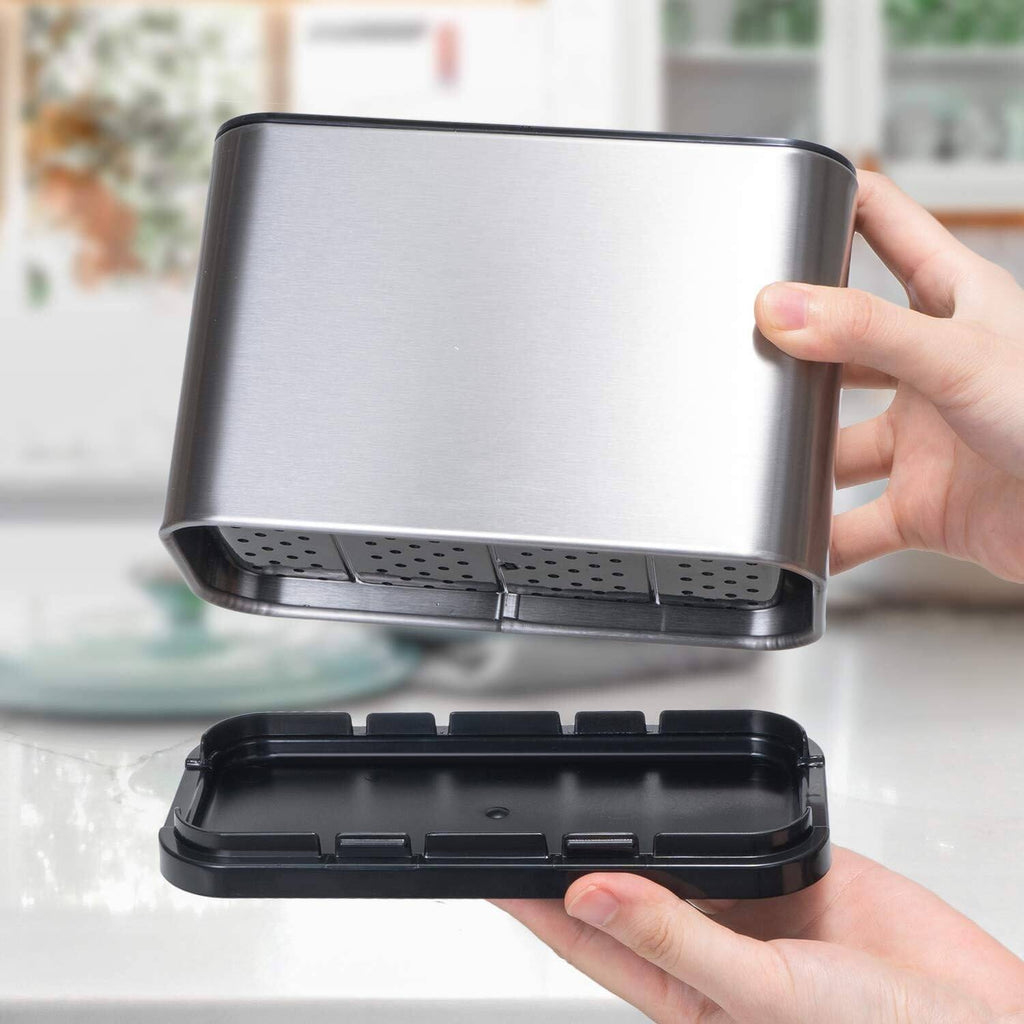 Cutlery Drainer For Sink With 4 Sections  Stainless Steel & ABS Hybrid Spoon Holder  Tilt-Drain & Anti-Slip Cutlery Organiser  Quick-Dry Ventilated Kitchen Utensil Holder For Countertop